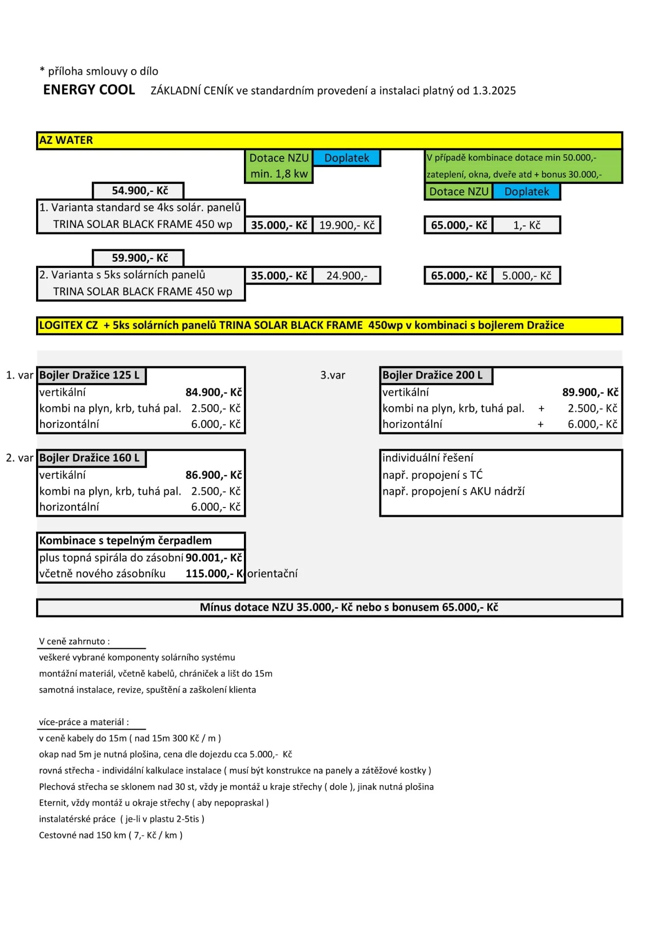 price list